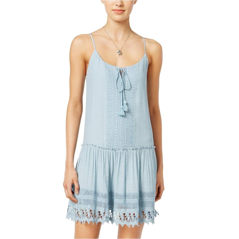 NWT Fishbowl Juniors Crochet-Trim Peasant Slip Dress 0033380780 Blue S